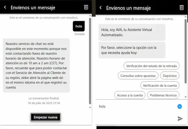 Spin Casino Chat en vivo