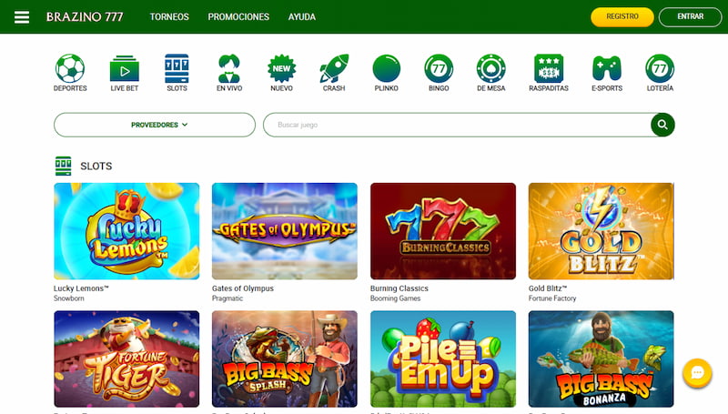 Página de inicio del Brazino 777 Casino