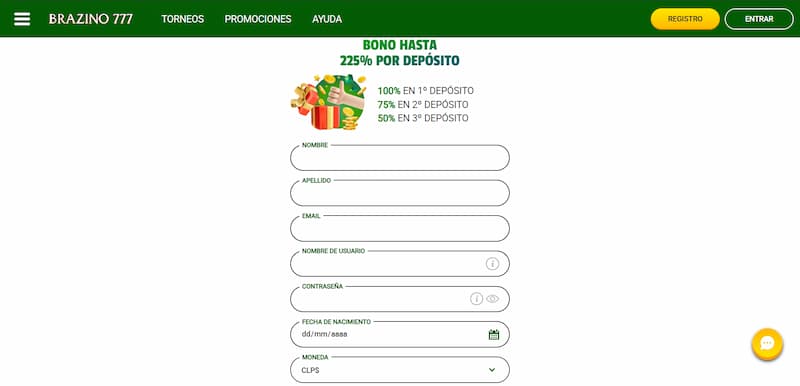 Registro en el casino Brazino777