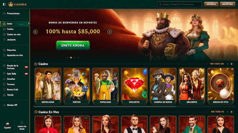 Página de inicio del Casinia Casino