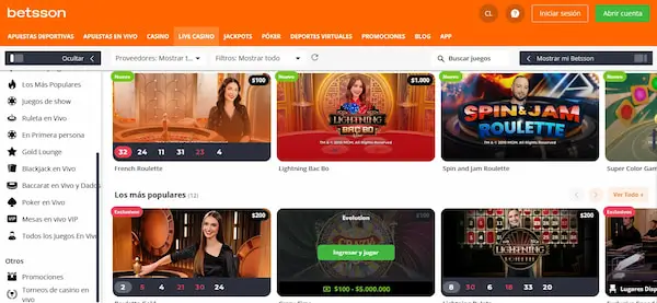 Casino en vivo - Betsson casino Chile