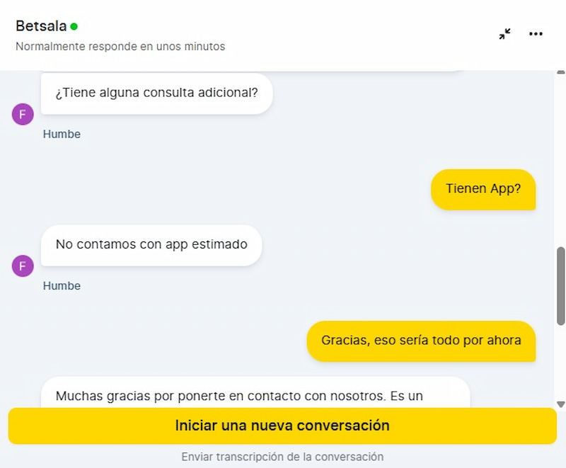 Chat en vivo - Betsala casino Chile