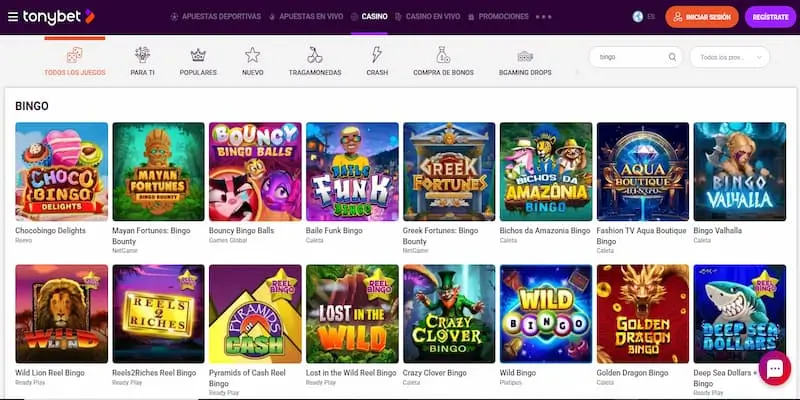 Juegos de Bingo en tony bet Chile