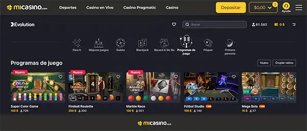 Juegos de Evolution Gaming en MiCasino Chile