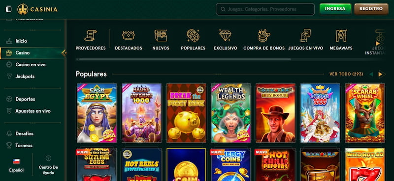 Juegos de casino en Casinia Chile