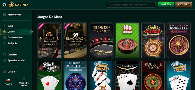 Juegos de casino en Casinia Chile: Juegos de mesa
