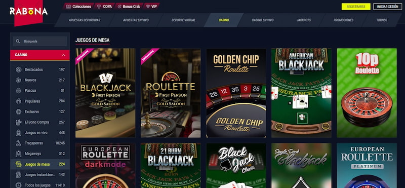 Juegos de casino Rabona Chile: Juegos de mesa