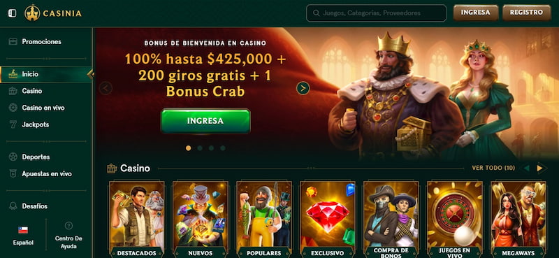 Página de inicio del Casino Casinia