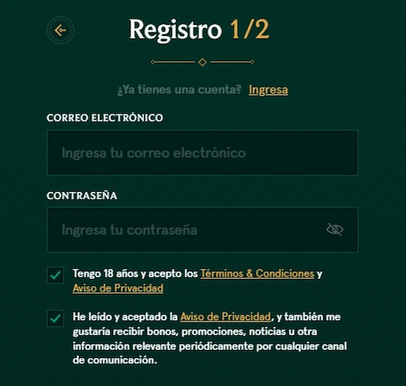 Registro en Casinia casino Chile