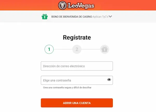 Registro - LeoVegas casino Chile