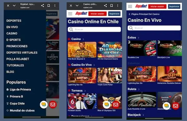 Rojabet version web movil