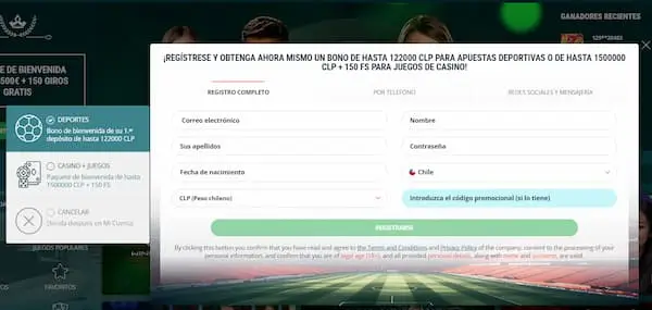 Registro - 22bet chile